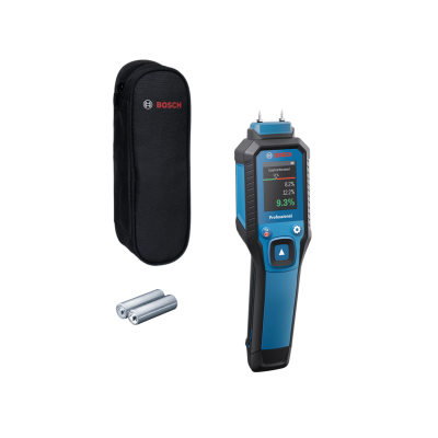 Equipamento Bosch Professional azul e preto para medição com ecrã digital e bolsa preta