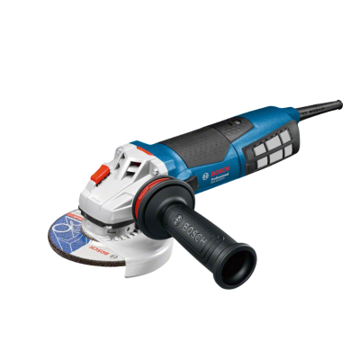 Rebarbadora Bosch azul, preto e branca com disco de corte e punho lateral preta