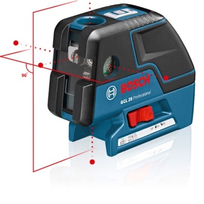 Laser de construção Bosch GCL 25 Professional azul e preto com projeção de linhas vermelhas