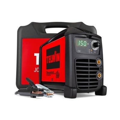Máquina de soldar TELWIN com mala e cabos em fundo branco