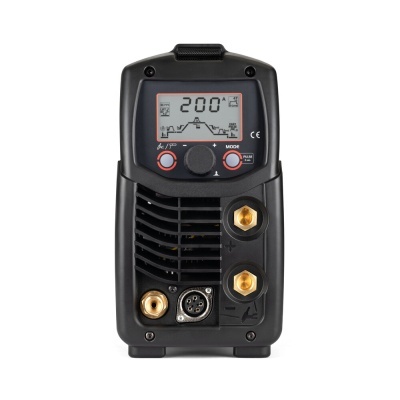 Maquina de solda compacta preta com display digital