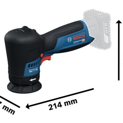 Ferramenta elétrica Bosch azul e preta com medidas indicadas.