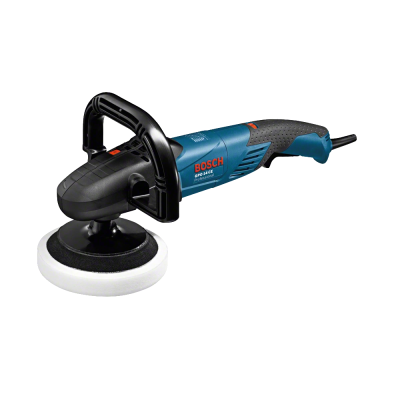 Politriz eléctrica Bosch GPO 14CE preta e azul com almofada de polimento branca