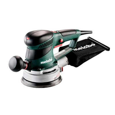 Lixadora eléctrica Metabo verde e preta com saco coletor
