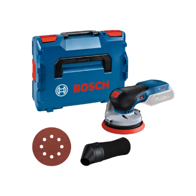 Lixadeira elétrica Bosch azul com mala de transporte e acessórios