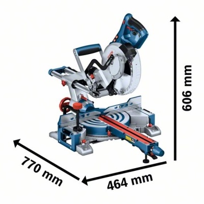 Serra de corte deslizante azul e cinza com medidas em milímetros