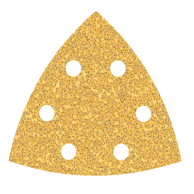 Lixa triangular amarela com seis furos circulares