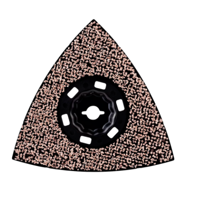 Lixa triangular rosa com suporte preto para ferramenta multifunções