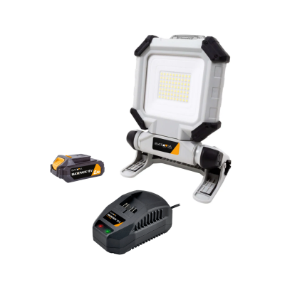 Projetor LED portátil com bateria e carregador BATAVIA sobre fundo branco