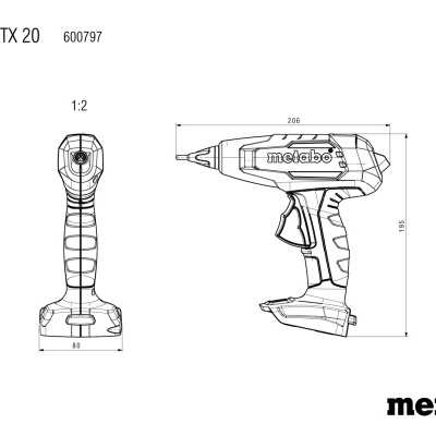 Desenho técnico de ferramenta elétrica Metabo HK 18 LTX 20