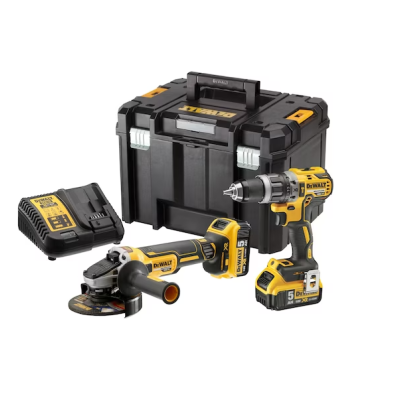 Conjunto de ferramentas DEWALT com mala, furadeira, amoladora, bateria e carregador
