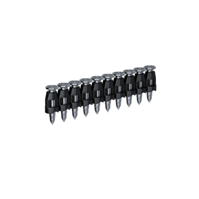 Dez pregos pretos com cabeças metálicas alinhados