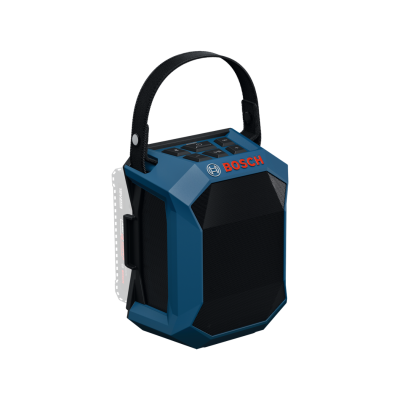 Coluna portátil Bosch azul e preta com alça