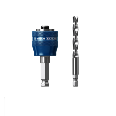 Broca Bosch Expert com suporte azul e broca metálica cinzenta em fundo branco