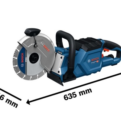 Serra elétrica Bosch azul, preta e cinza com lâmina circular e punho