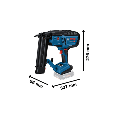 Martelo perfurador Bosch azul, vermelho e preto com dimensões marcadas