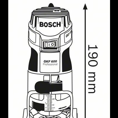 Desenho da ferramenta eléctrica Bosch GKF 600 Professional com medidas 190x94 mm