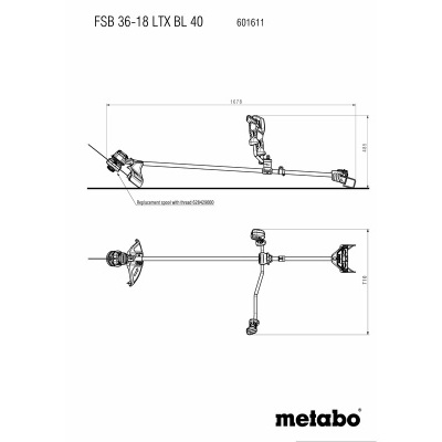 Desenho técnico preto e branco da ferramenta de corte Metabo FS 36-18 LTX BL 40.