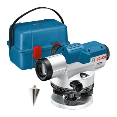 Nível óptico Bosch GOL 26 D com maleta azul e prumo metálico
