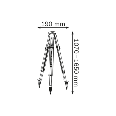 Tripé preto em fundo branco com medidas marcadas