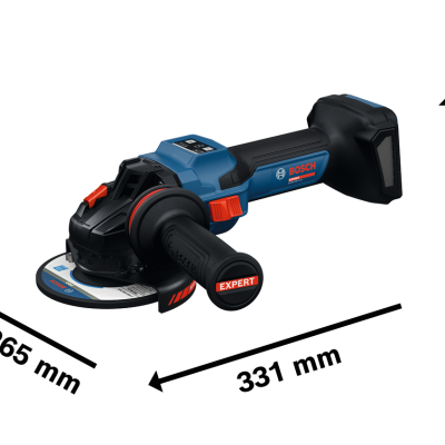 Esmeriladora azul e preta Bosch com disco abrasivo e alça lateral EXPERT