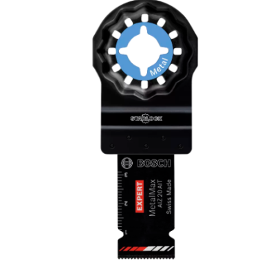 Lâmina de serra oscilante Bosch Expert para metal preta com texto e detalhes azuis, vermelhos e brancos