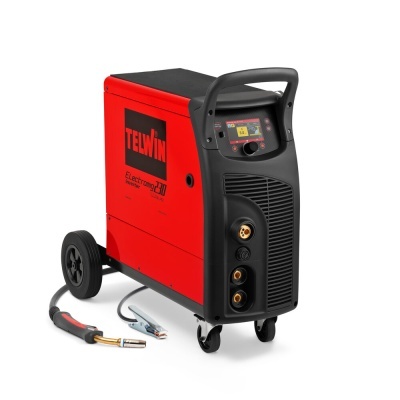 Equipamento de soldagem TELWIN Electromig 240 em vermelho e preto com visor digital e cabos