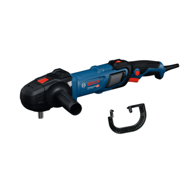 Esmerilhadora Bosch Professional GPO 14 CE azul e preta com punho lateral removível.