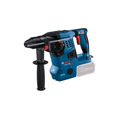 Martelo perfurador Bosch azul e preto com punho lateral preto e texto Boschhammer