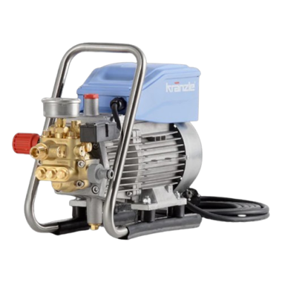 máquina de alta pressão com estrutura tubular de aço inox e corp azul claro