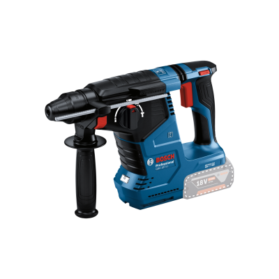 Martelo perfurador a bateria Bosch Professional azul e preto com punho auxiliar e detalhes vermelhos