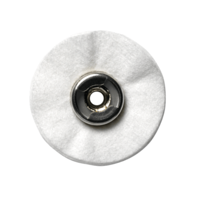 Disco de lixa circular branco com centro metálico prateado