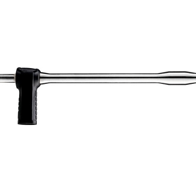 Ferramenta metálica com cabo preto e pega perpendicular