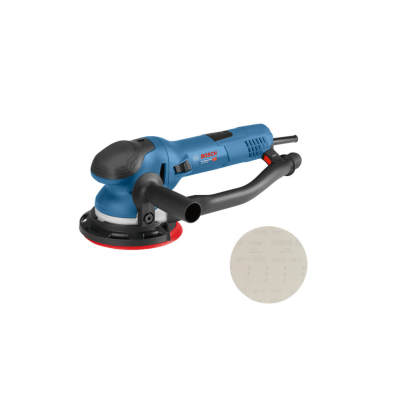 Lixadora elétrica Bosch azul e preto com disco e disco de lixa separados