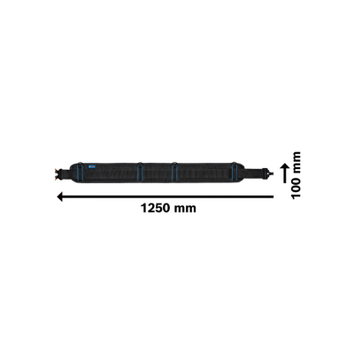 Cinto preto ajustável com fecho lateral e detalhes azuis