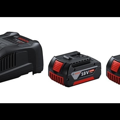 Carregador e duas baterias 18V Li-Ion pretas e vermelhas