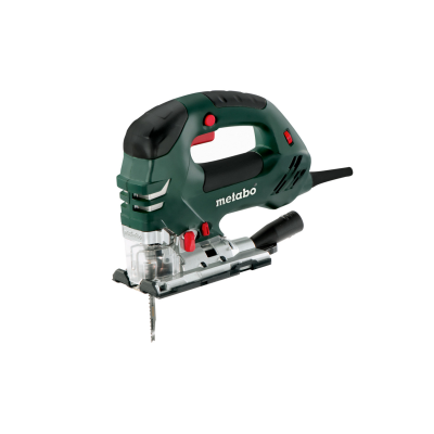 Serra tico-tico elétrica Metabo verde e preta com lâmina