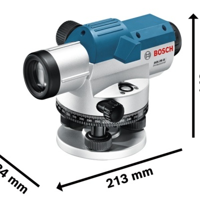 Instrumento de medição óptica Bosch azul e branco com base metálica e texto BOSCH AR25,30.