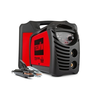 Máquina de soldar portátil Telwin Force 165 com caixa preta e vermelha