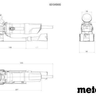Desenho técnico da lixadora Metabo LF 850 S com dimensões e texto
