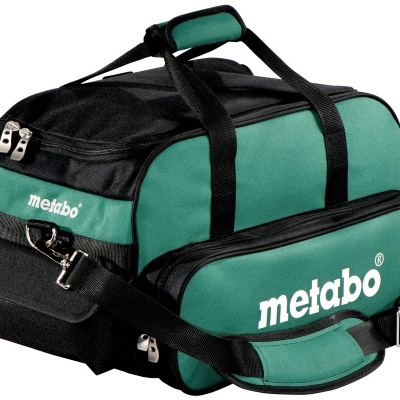 Mala de ferramentas Metabo verde e preta com logótipo visível