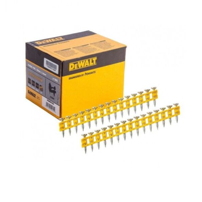 Caixa DEWALT amarela e preta com tiras de pregos amarelos