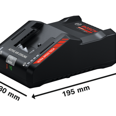 Carregador de bateria Bosch preto com tecnologia Ultra Speed Tech e botão MODE