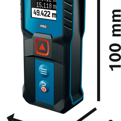 Dispositivo de medição a laser Bosch PRO azul e preto com ecrã digital e botões