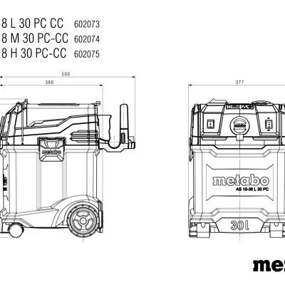 Desenho técnico caixa de ferramentas móvel Metabo com medidas e texto
