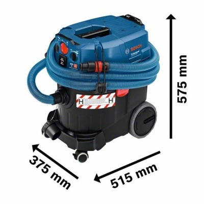 Aspirador BOSCH azul escuro e preto com mangueira azul e rodas pretas