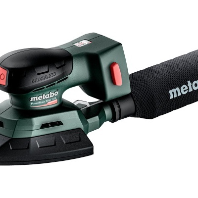 Lixadora elétrica Metabo verde e preta com saco coletor