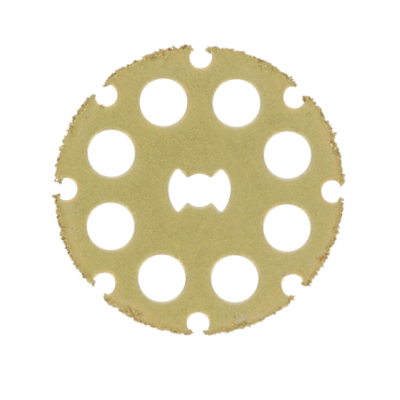 Disco redondo bege com buracos circulares e recortes