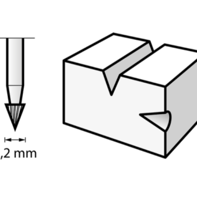 Diagrama técnico de ferramenta de corte e peça com medida de 3,2 mm