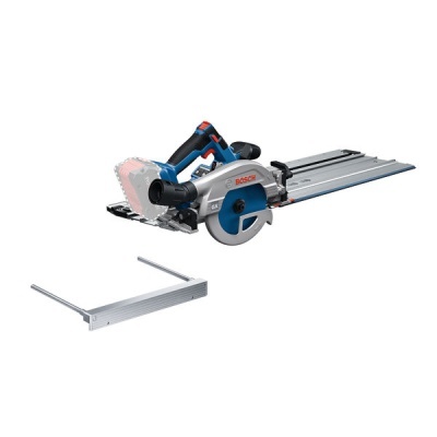 Serra circular Bosch azul e preto com disco metálico e guia de corte em alumínio